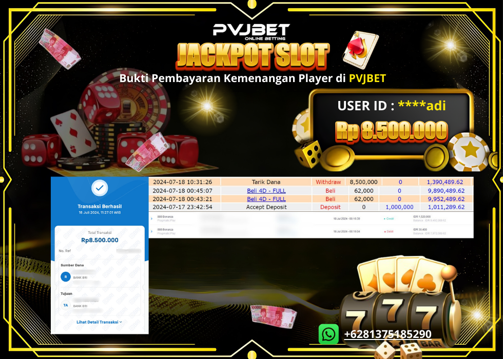 Selamat kepada User id : ****bo54 Telah berhasil mendapat kemenangan besar 50,000,000 PERMAINAN SLOT ONLINE PRAGMATIC “STARLIGHT PRINCESS 1000”

Pvjbet.com merupakan salah satu dari bandar togel online terlengkap dan terpercaya di indonesia yang memiliki pasaran taruhan dari pasaran sydney, singapore sampai hongkong yang populer. Mengawali perjalanan karir dengan misi memberikan kepercayaan kepada member dan kini telah menjadi situs pasang TOGEL ONLINE terbaik.

 Pvjbet.com 
 Live Casino 
 Lottery 
 Slot 

Masih ragu dengan situs kami ? Silahkan lihat saja bukti kemenangan Member Setia Pvj bet sebesar Rp. 50.000.000,-  Tidak perlu khawatir, Karena Situs Pvjbet kemenangan berapapun akan dibayarkan kepada pemenang. Ayo raih kemenangan anda bersama di Pvjbet.

Ayo segera daftarkan diri anda pada Situs kami hanya di pvjbet, dengan minimal deposit Rp.10.000.- & minimal bet  Rp.100.-

Untuk informasi lebih lanjut bisa hubungi kami di Livechat kami atau di Whatsapp kami :

WhatsApp : +6281375185290

Terima kasih untuk member setia kami yang telah mempercayakan PVJBET sebagai BO pilihan anda.