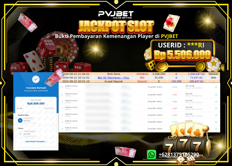 Bukti Pembayaran Kemenangan Player di PVJBET (11)